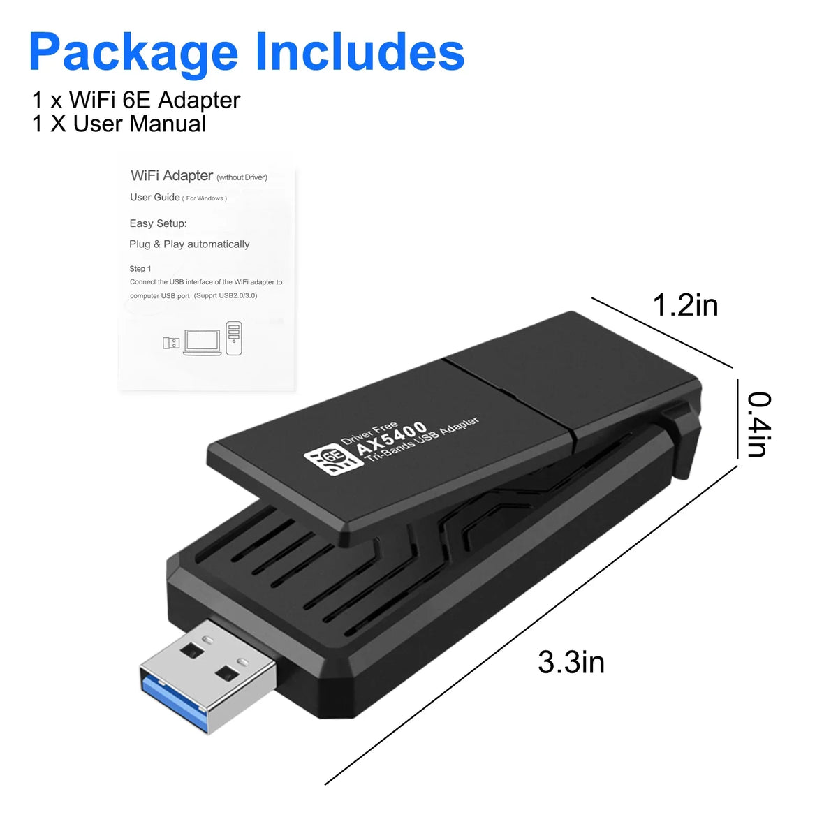 WiFi Adapter Tri USB Network Driver Laptop WiFi CELECTIGO Compatible WPA3, PC 3.0 Windows AX5400 WiFi Wireless 6E Adapter,Only Dongle ,for 6GHz/5GHz/2.4GHz, 11/10, Band free,Black with 802.11AX USB