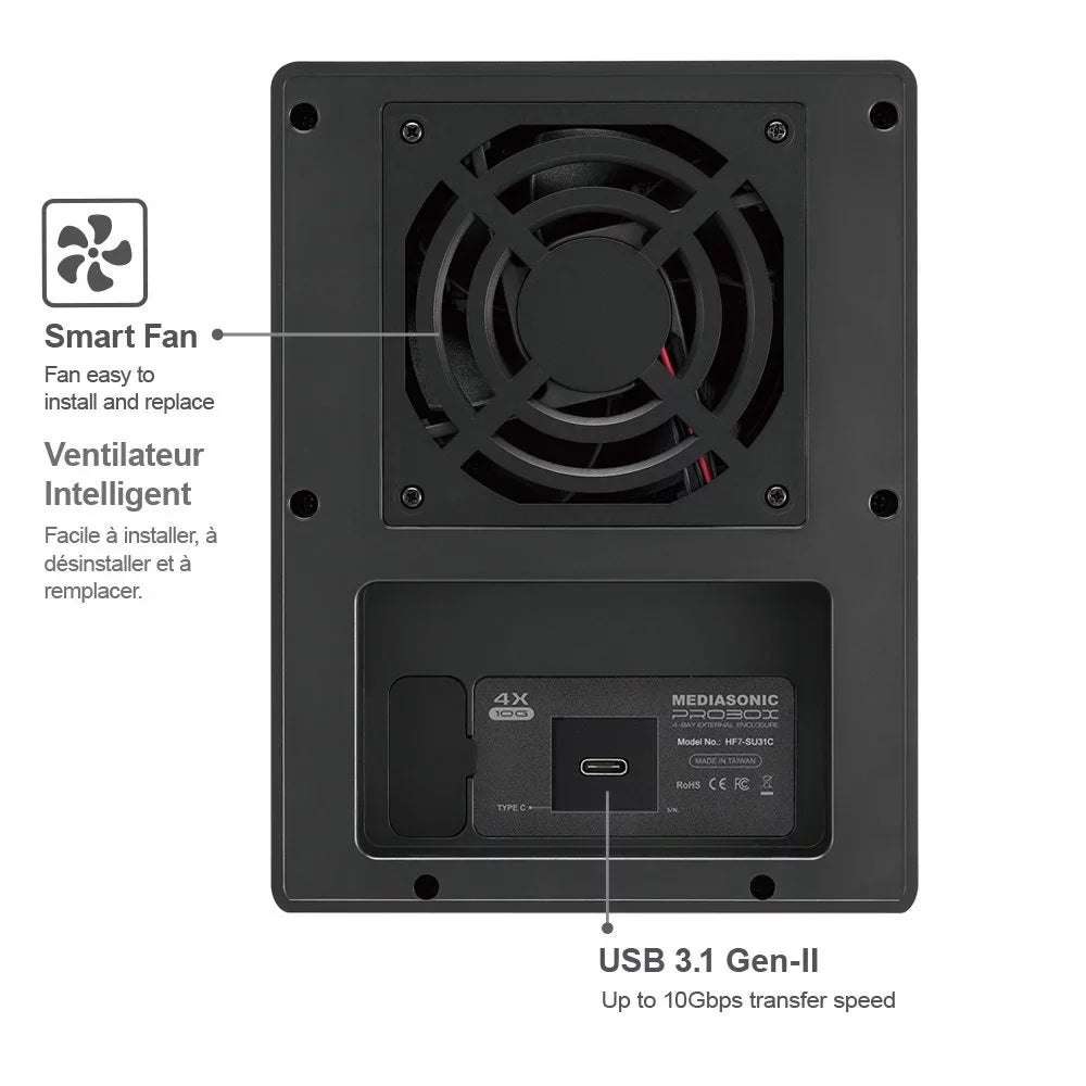 USB USB-C 4 3.1 Enclosure Mediasonic 2 Type Gen Drive 3.1 / Bay USB – (HF7-SU31C) C Hard 3.5-inch 10Gbps SATA