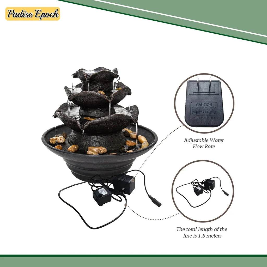 Water Fountain Bedroom 3 River Fountain, Lights Mini Fountain Indoor with LED Relaxation Tabletop Room for Desktop Rocks) (Includes Tabletop Natural Fountain, Tier Living Water