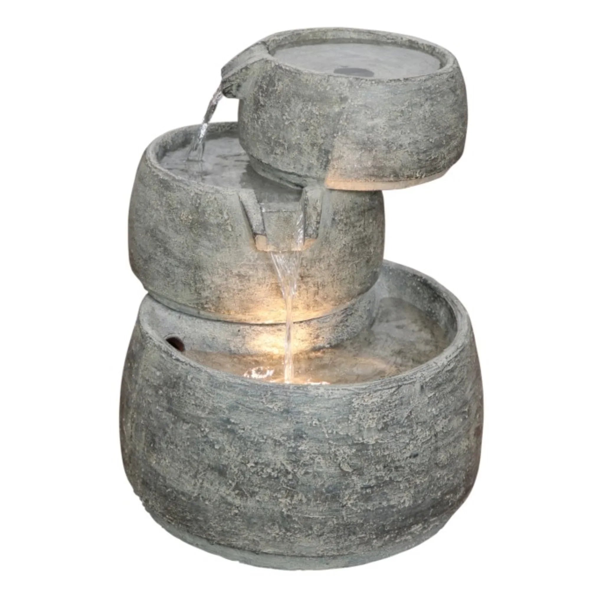 3-Tier Quartz Classic D and LED Garden Lightweight H Color, Light, x Fountain Cascading Indoor/Outdoor with 15” 11.5” Polyresin Home