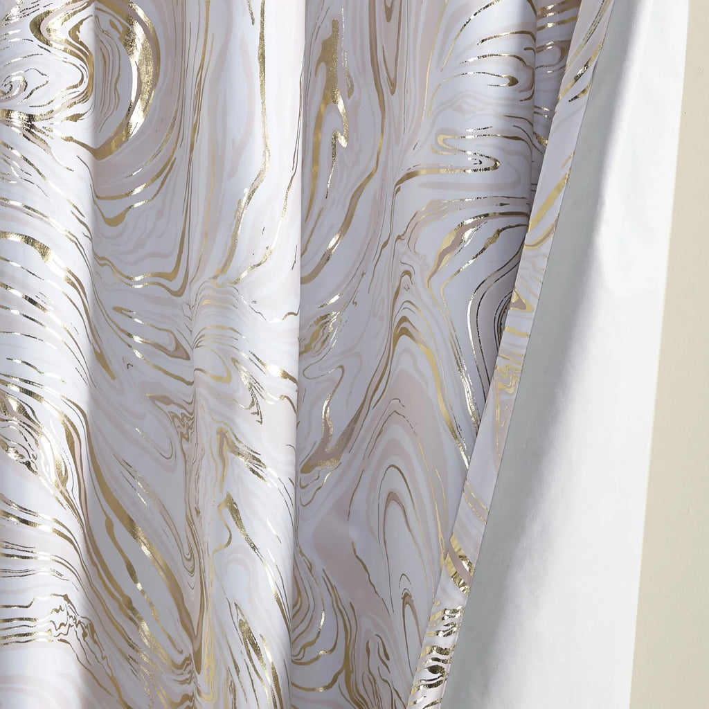 50x84" Total Metallic Marble Intelligent Blackout Grommet Printed Design Top Curtain, Rebecca Blush/Gold,