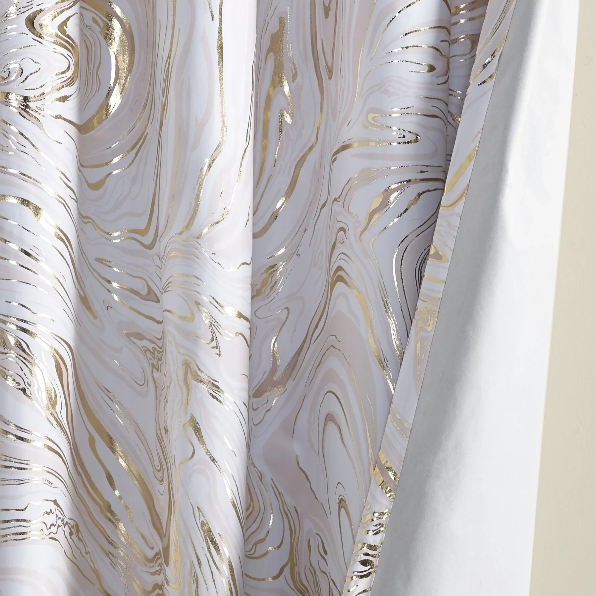 50x84" Total Metallic Marble Intelligent Blackout Grommet Printed Design Top Curtain, Rebecca Blush/Gold,
