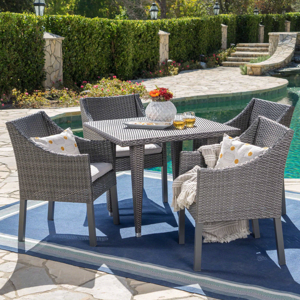 Piece with Set Cushions, Wicker Square Arcadia Dining Silver Grey, Outdoor 5