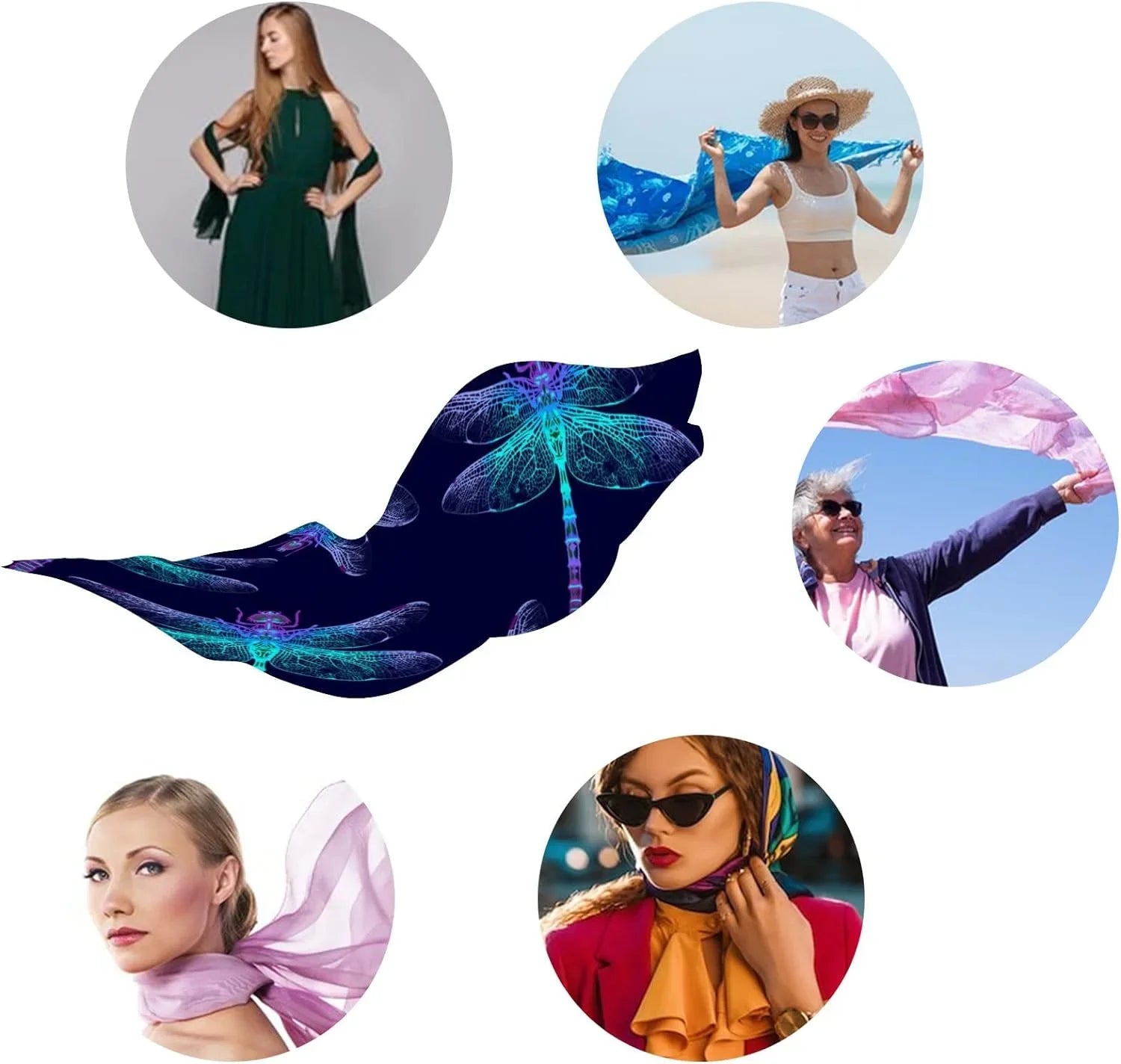 Women Shawl Scarves Long Dragonfly Scarf Neck for Lightweight Wrap Silk Girls Hyjoy