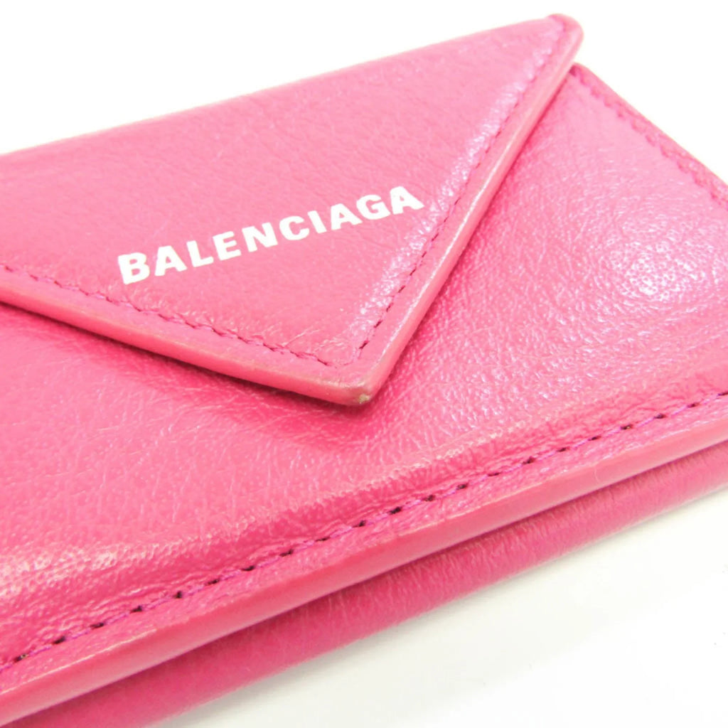 Pre-Owned (Good) 391446 Balenciaga Mini Pink Wallet Women's Papier Leather (tri-fold)