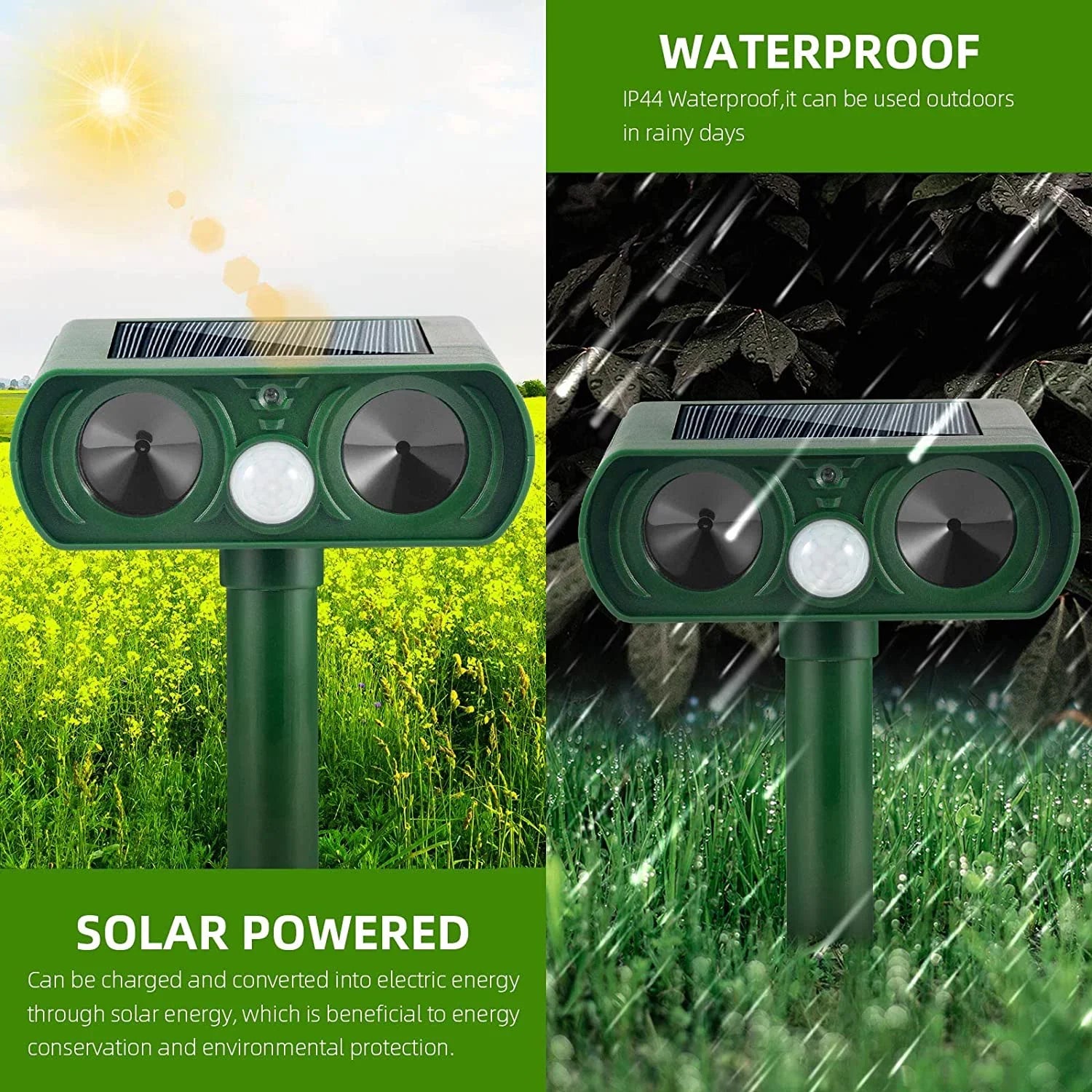 PIR Waterproof Sensor Pest Pack Away Animal Flashing Cat Outdoor Dog Repellent Animal Raccoon & Mouse Repeller Deer Ultrasonic Repeller Fox 2 Lights with Solar Keep to Deterrent Animal