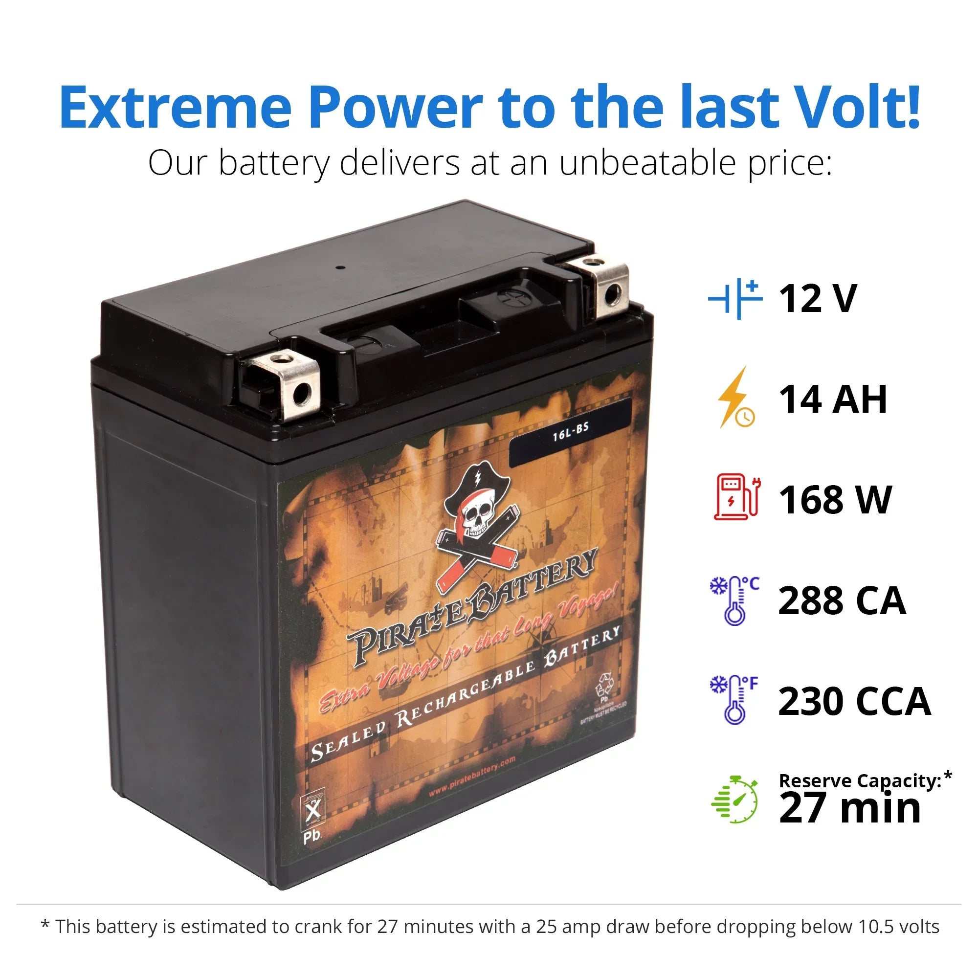 230 for Battery Ah, Volts,14 Cca) Runner Pirate Ytx16l-bs Yamaha Wave Jet 1997 (16l-bs 12 Battery Ski