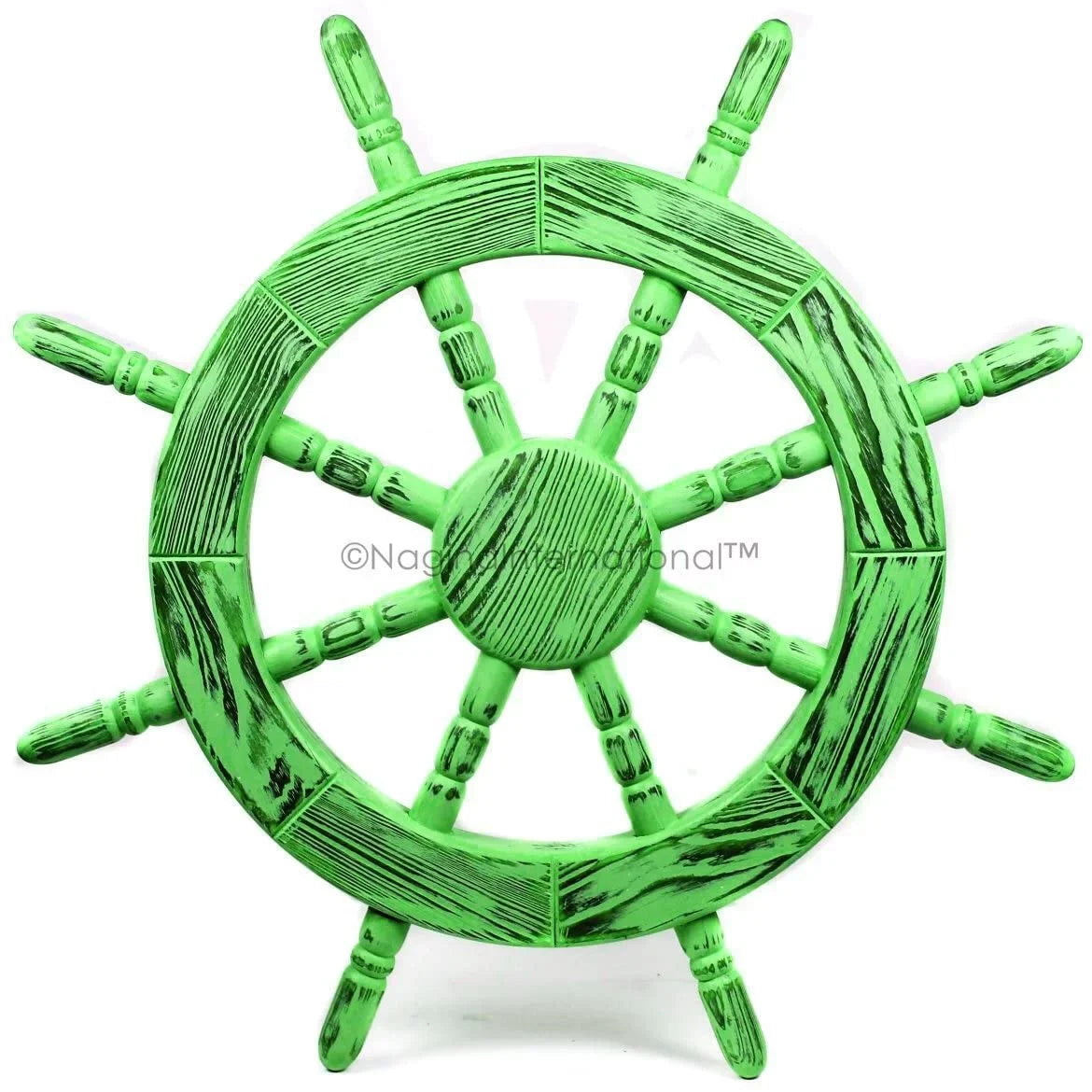 Nagina | Green) Handcrafted Wheel Rustic Beautiful International Wall Decor (48 Exclusive Nautical Decor Junky Wall Pine Maritime Ship Antique Inches,