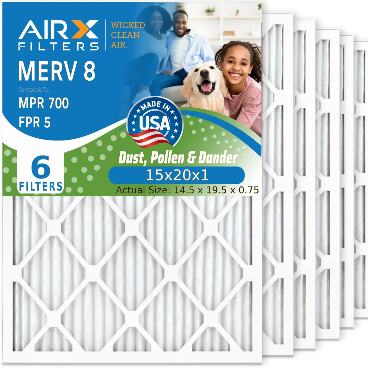 5 15x20x1 by Conditioner AC Pleated to 15x20x1 6 CLEAN 700 HVAC WICKED Electrostatic FILTERS Comparable Pack USA MPR FPR AIR. 8 Air Furnace Premium AIRX Filter Filter Filters Made MERV & Air