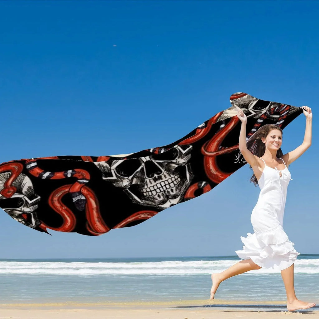 And Girls Lightweight Hyjoy for Long Scarf Silk Wrap Skulls Neck Scarves Shawl Snakes Red Women