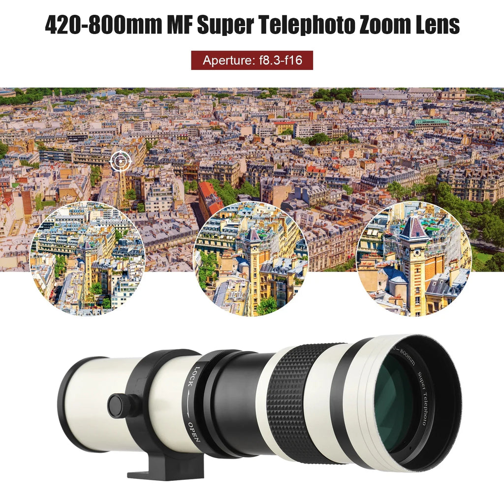 Super for Mount MF Olympus with Lens T Replacement F8.3-16 Fujifilm Telephoto Zoom 14 Sony Pristin 420-800mm Thread Nikon Universal Cameras