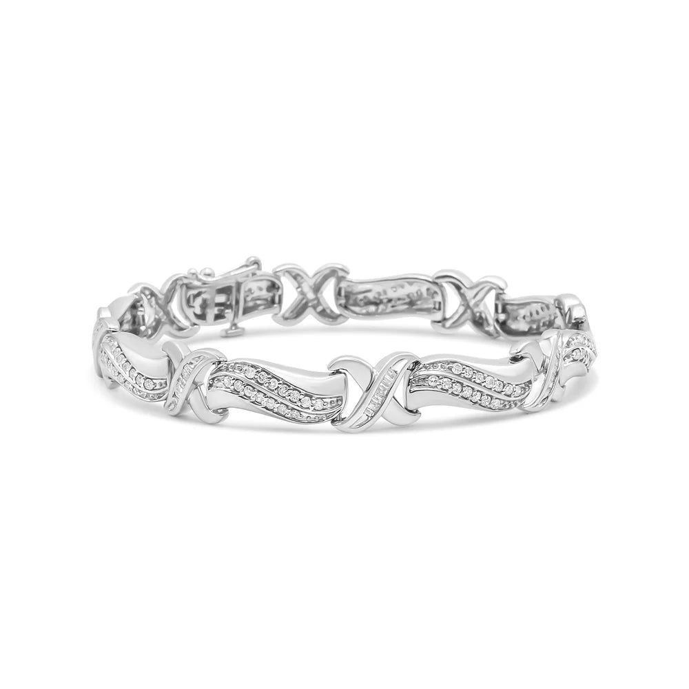 Cttw .925 Bracelet Link of Silver and Clarity) 7" X Womens - Tennis Haus (I-J Diamond cut Brilliance 3/4 Color, Sterling I3 Wave 1 Box Round Clasp