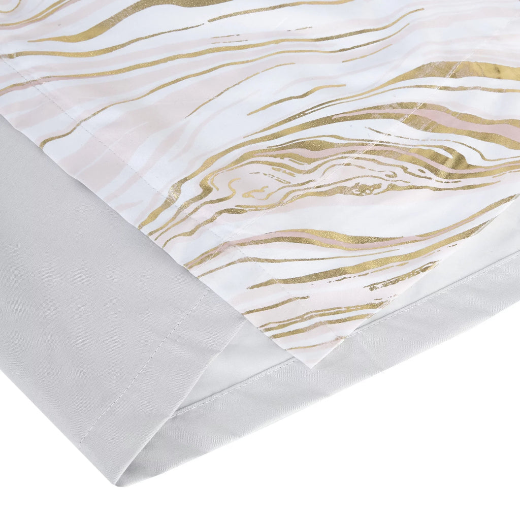 50x84" Total Metallic Marble Intelligent Blackout Grommet Printed Design Top Curtain, Rebecca Blush/Gold,