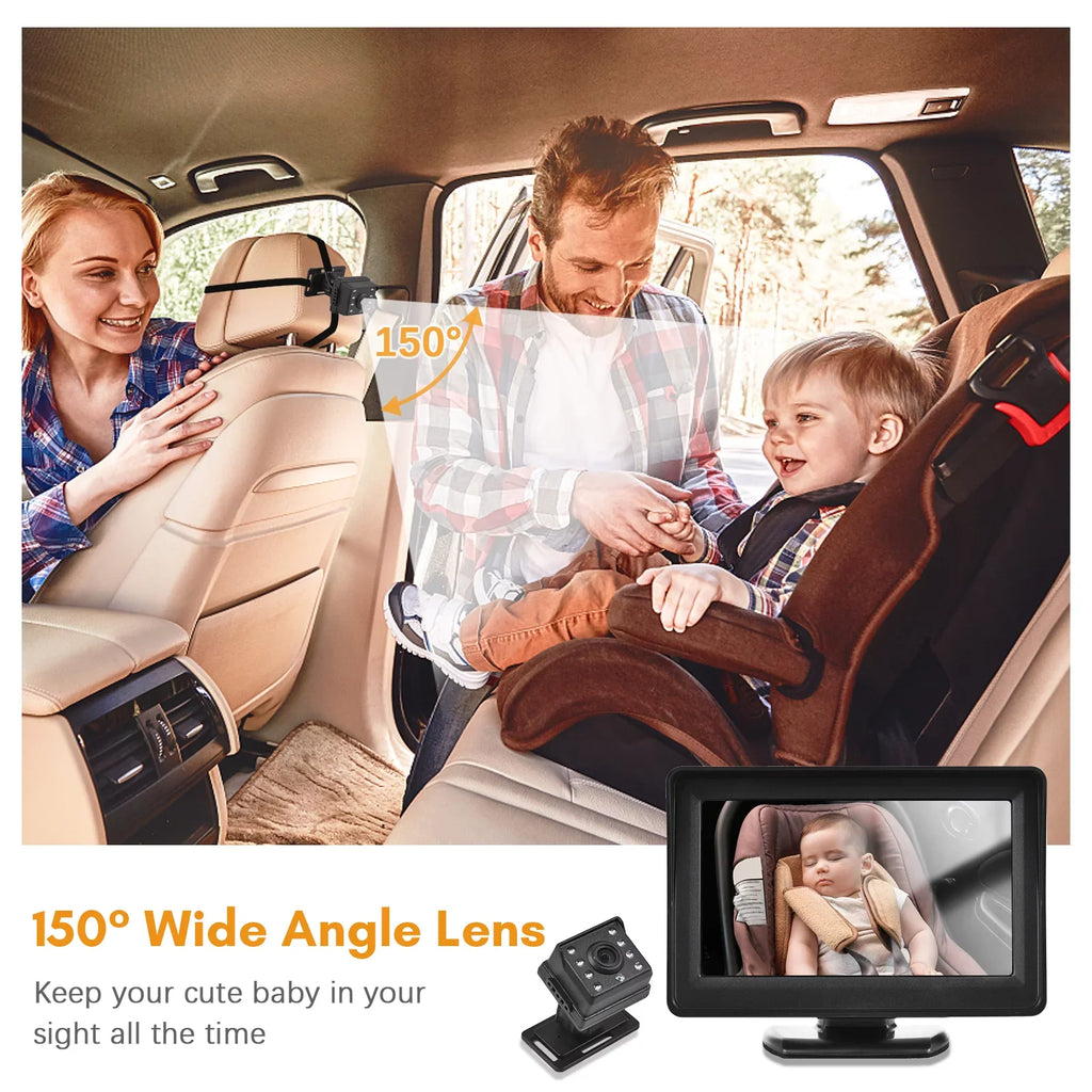 Mirror Night Installation Easy Car Camera Baby View 150° Wide Camera Facing Rear 4.3 Inch 720P for Seat Display Car moobody Monitor Monitor Seat Car Mirror Vision Baby Baby