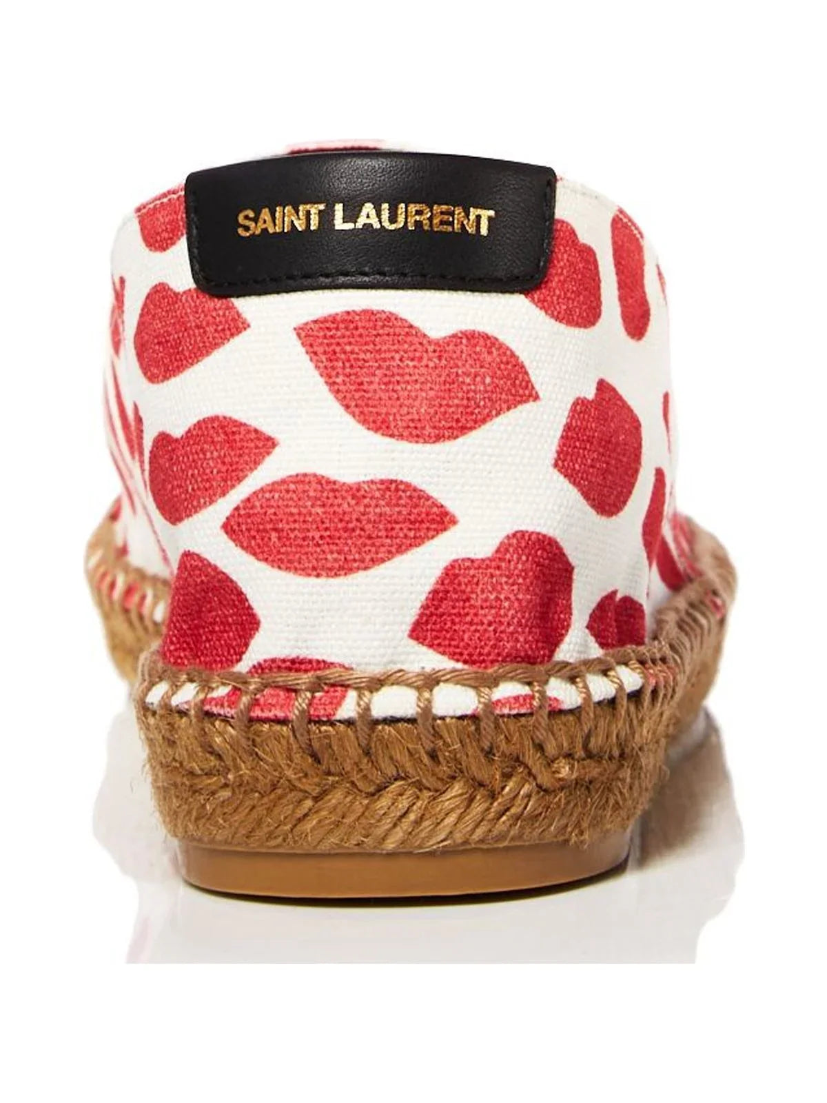 SAINT Lip Woven LAURENT Round On Slip Logo Toe Printed Womens Espadrille Platform Shoes 36 Red Bianco
