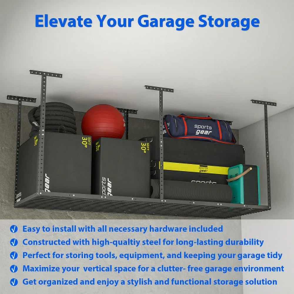 Organization Weight Capacity,Black Duty Storage Systerm,Heavy 3x8ft Storage Garage Rack,Adjustable Racks,660lbs Garage Ceiling Metal Storage Overhead Garage