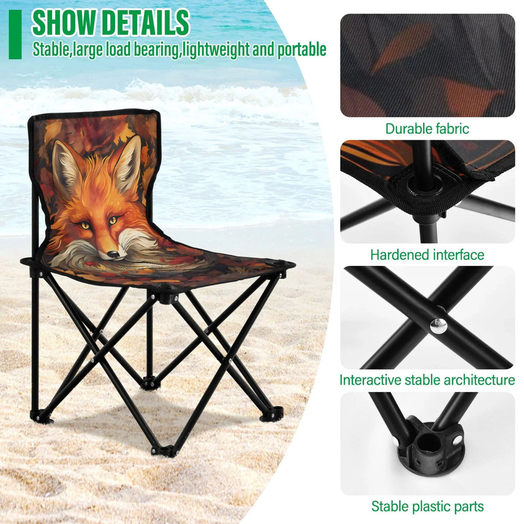 Folding with Outdoor Leaves Autumn Portable Chair Chair Carry Fox with Beach Chair 220LBS Support Chair to Bag Fishing Lawn Camping