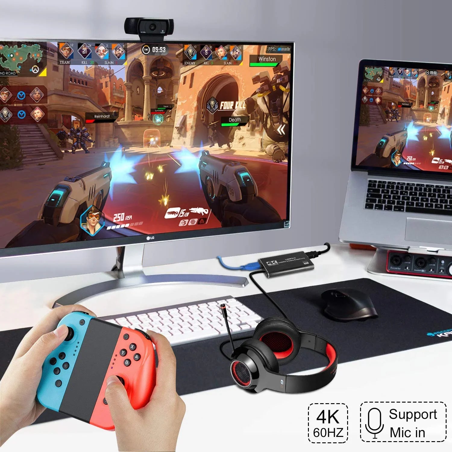 Use Game PS4 60HZ to YouTube One Game Windows for Support X Device Capture Twitch OS Recording System Linux 4K USB3.0 HDMI Streaming Capture Xbox ANSTEN OBS and Card, Video
