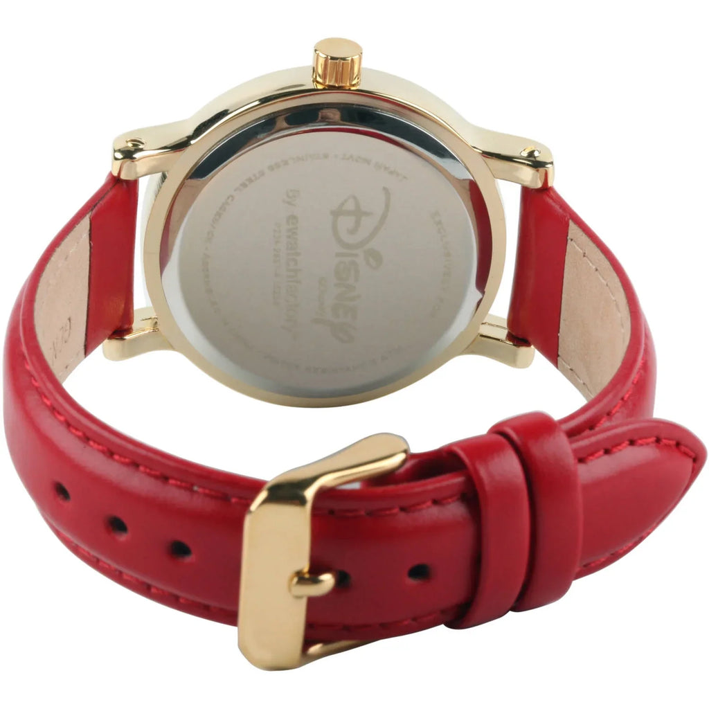 Watch, Classic Leather Mouse Red Strap Polka Alloy Vintage Gold Minnie Dot Articulating Dress Women's Red