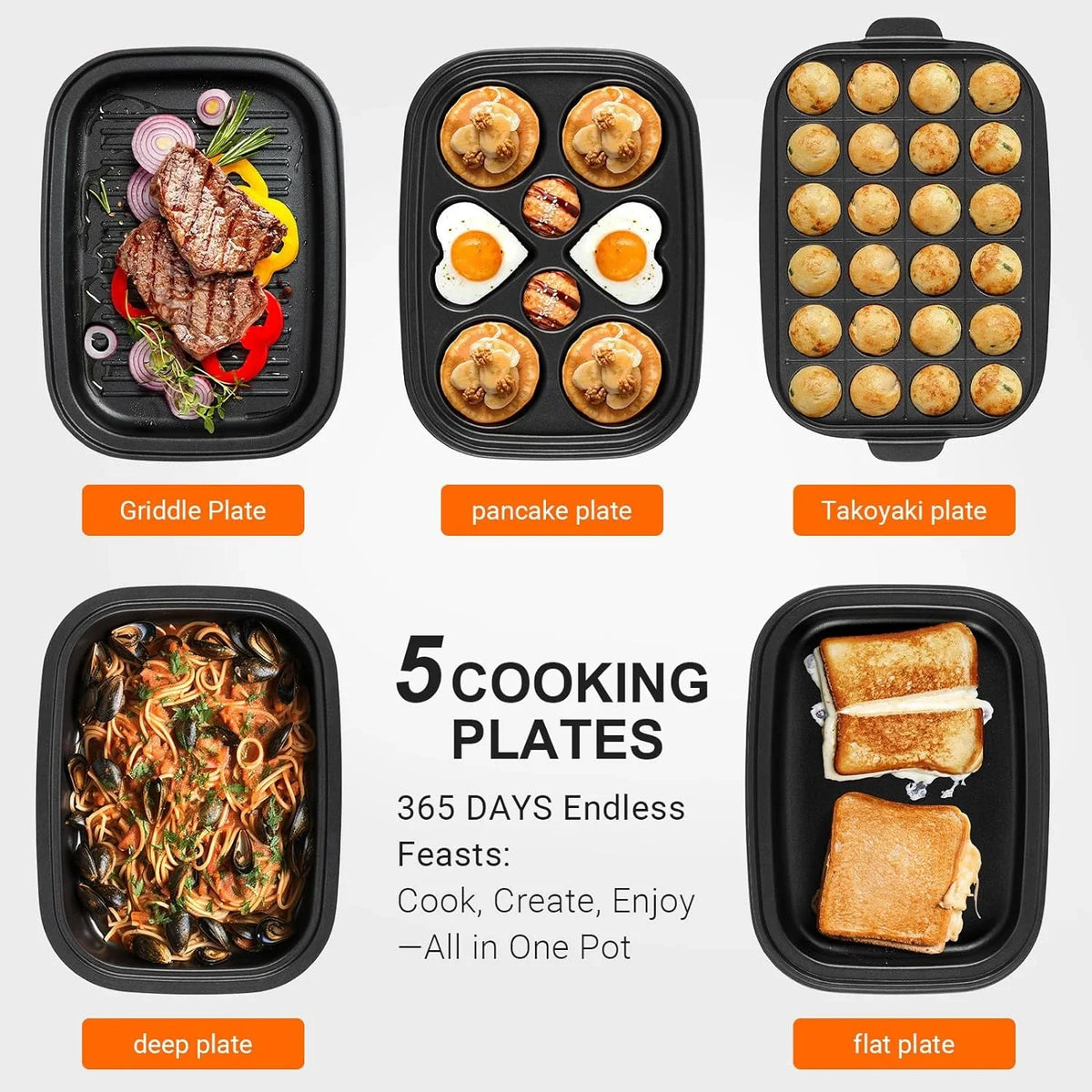 Versatile Fry, Griddle Removable Stir Nonstick Dessert, Paella with Grill YANPO Electric 5 Grilling, Classic BBQ, Indoor Grill Pasta Lid White Mushroom Plates, Skillets HotPot, for Pot, Set, Set