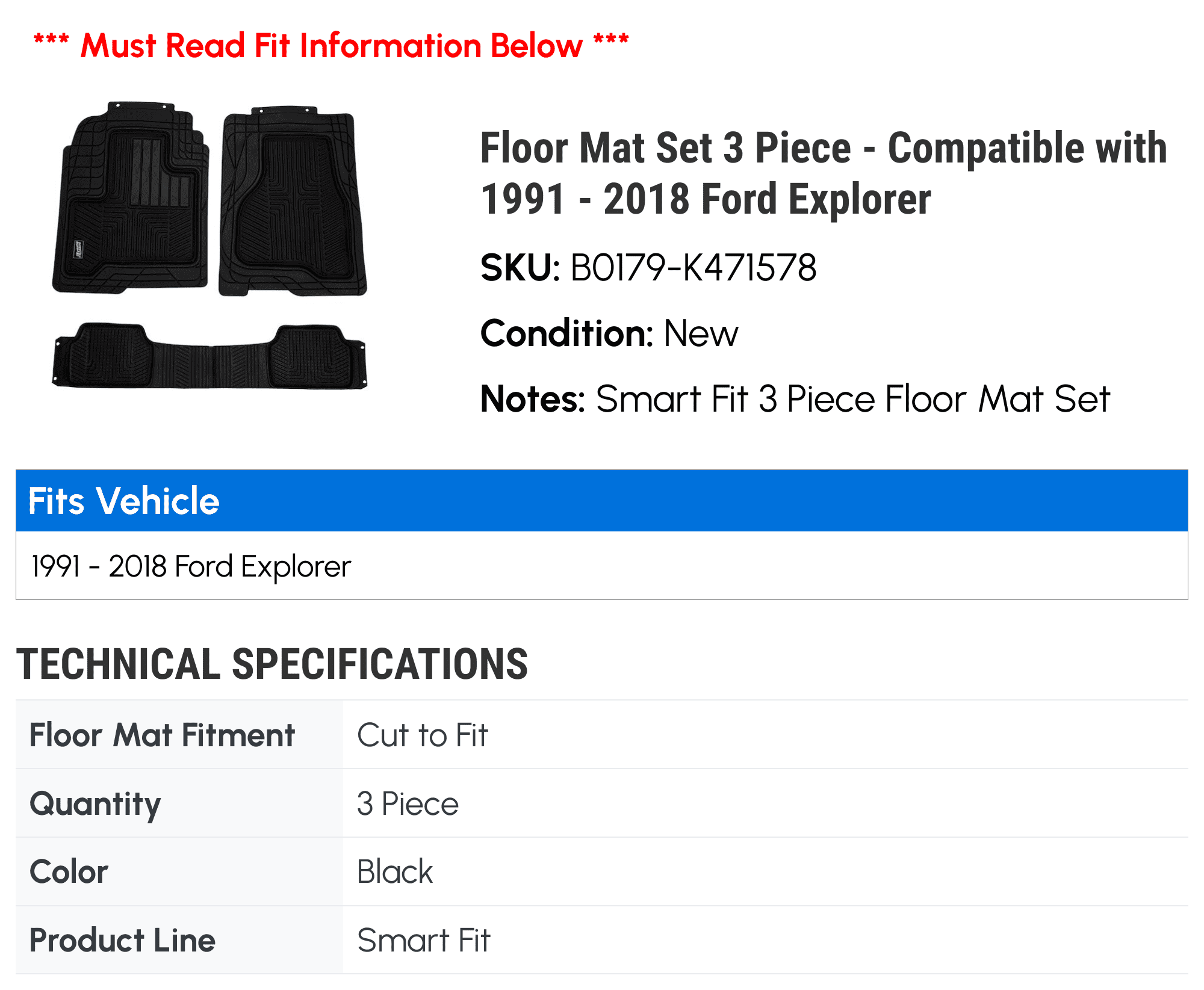 2007 2018 2001 2014 2011 2015 2004 1991 1994 1992 1993 2003 Ford 1998 2002 2005 with 2012 2017 2006 1999 Mat - 2008 2010 1996 Floor Explorer Set Compatible 3 2000 2013 1997 2016 1995 2009 - Piece