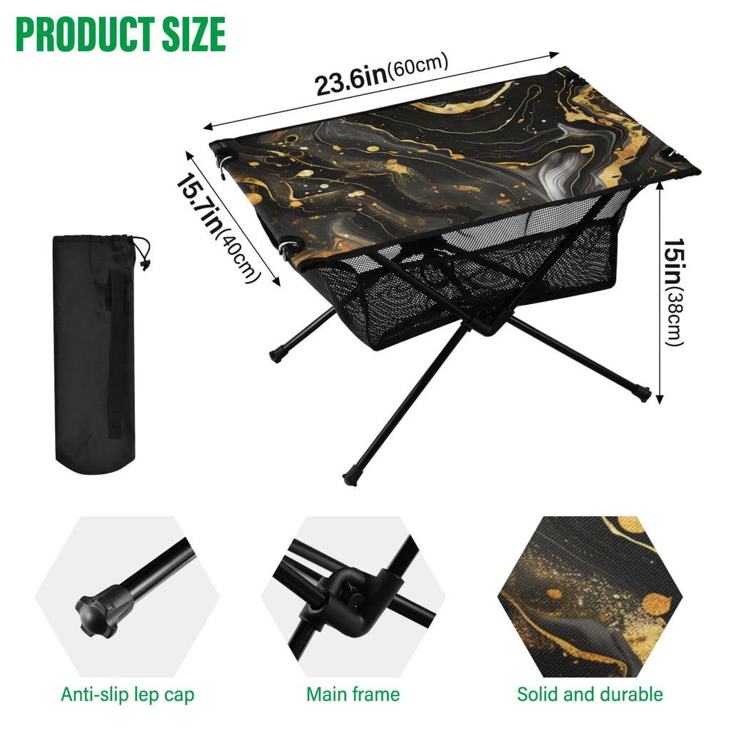 Table Beach Camping and Picnic Gold Fishing Outdoor Travel Bag with Storage for BBQ Compact Luxury Marble Table Table Folding Portable Black