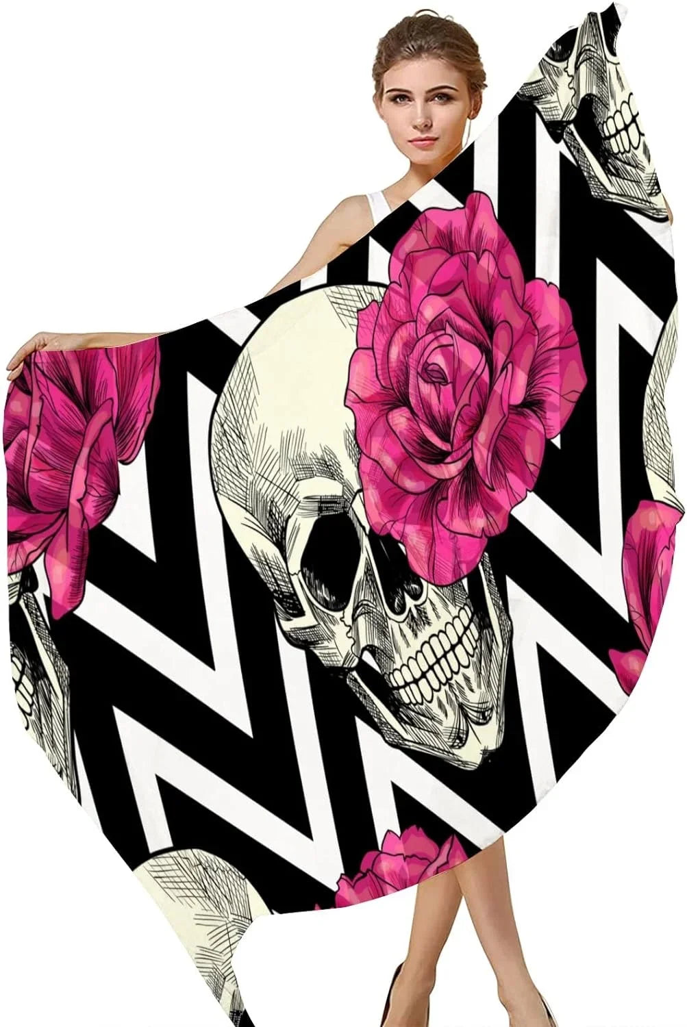 Scarves for Girls Shawl And Silk Hyjoy Long Lightweight Wrap Women Pink Roses Neck Skull Scarf