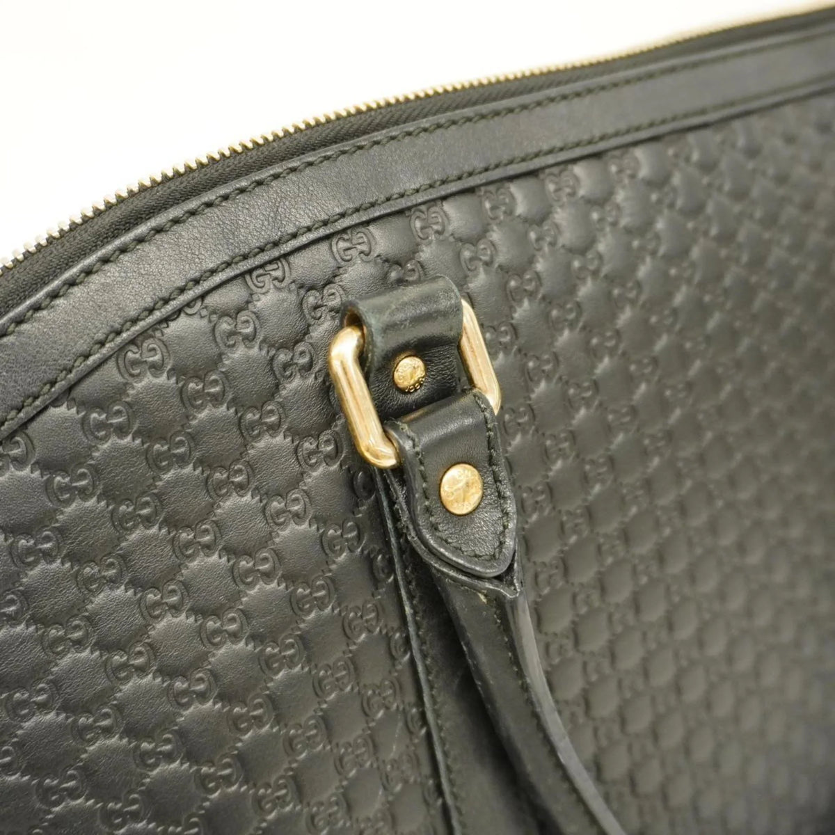 Gold Women's Gucci Black Pre-Owned Micro Hardware Leather Handbag Guccisima 449658 (Good)