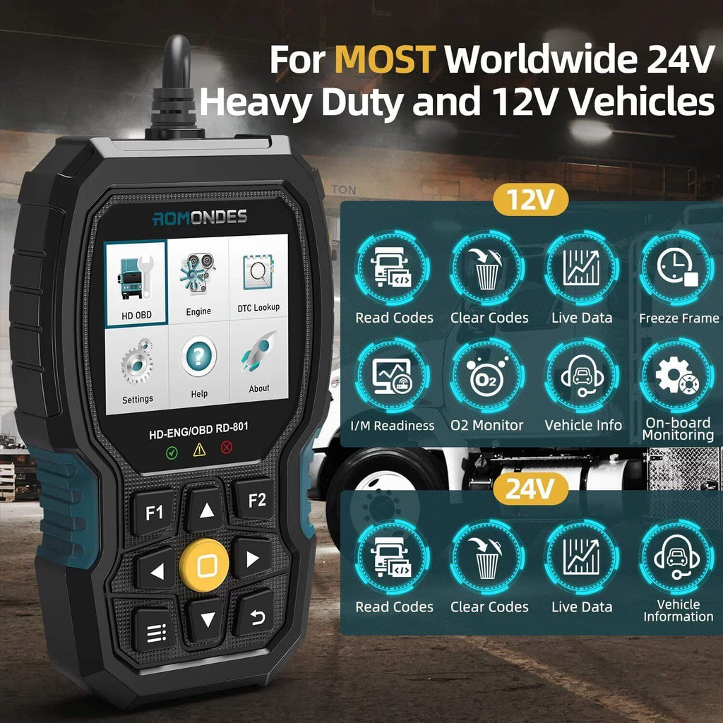 Diesel OBD2 Truck Scanner Heavy Diagnostic Scanner Truck Code RD801 Duty Tool Reader Romondes