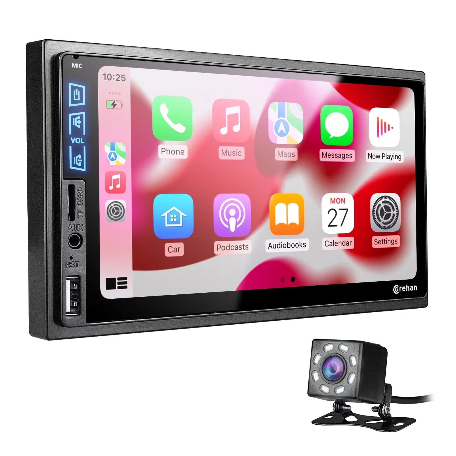 Carplay, Compatiable with Player Din Radio Inch Camera Auto, Double Corehan Apple Screen Bluetooth Car Mirror Touch Multimedia Link IPS Android Stereo Car with 7 Backup Complimentary -