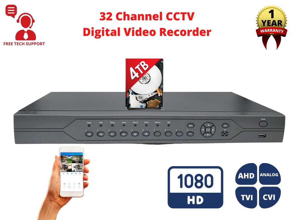 for Security Recorder Video HD 4TB Channel Drive Recording DVR Camera for with 32 Hard Access Evertech Surveillance Easy H.265 Remote