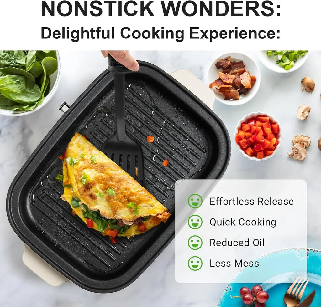 Versatile Fry, Griddle Removable Stir Nonstick Dessert, Paella with Grill YANPO Electric 5 Grilling, Classic BBQ, Indoor Grill Pasta Lid White Mushroom Plates, Skillets HotPot, for Pot, Set, Set