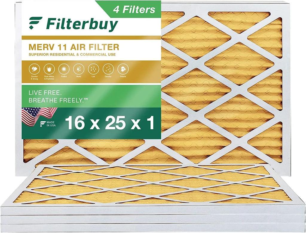HVAC Pleated Furnace AC Filters (4-Pack) Filterbuy Air MERV 16x25x1 11