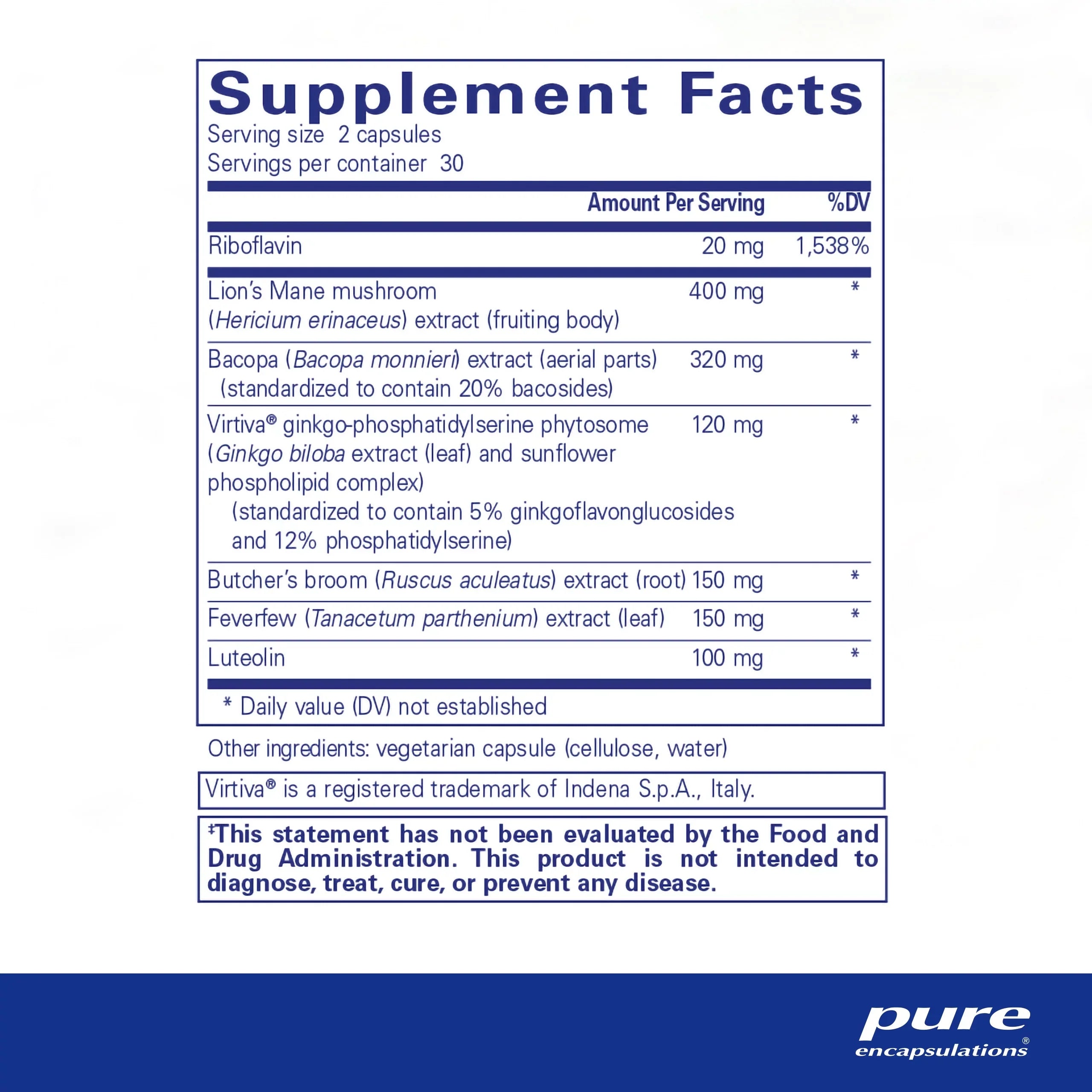 | Brain 60 Fog Associated Brain Concentration, | Capsules* Supports with Memory Reset Pure Encapsulations Clarity, and