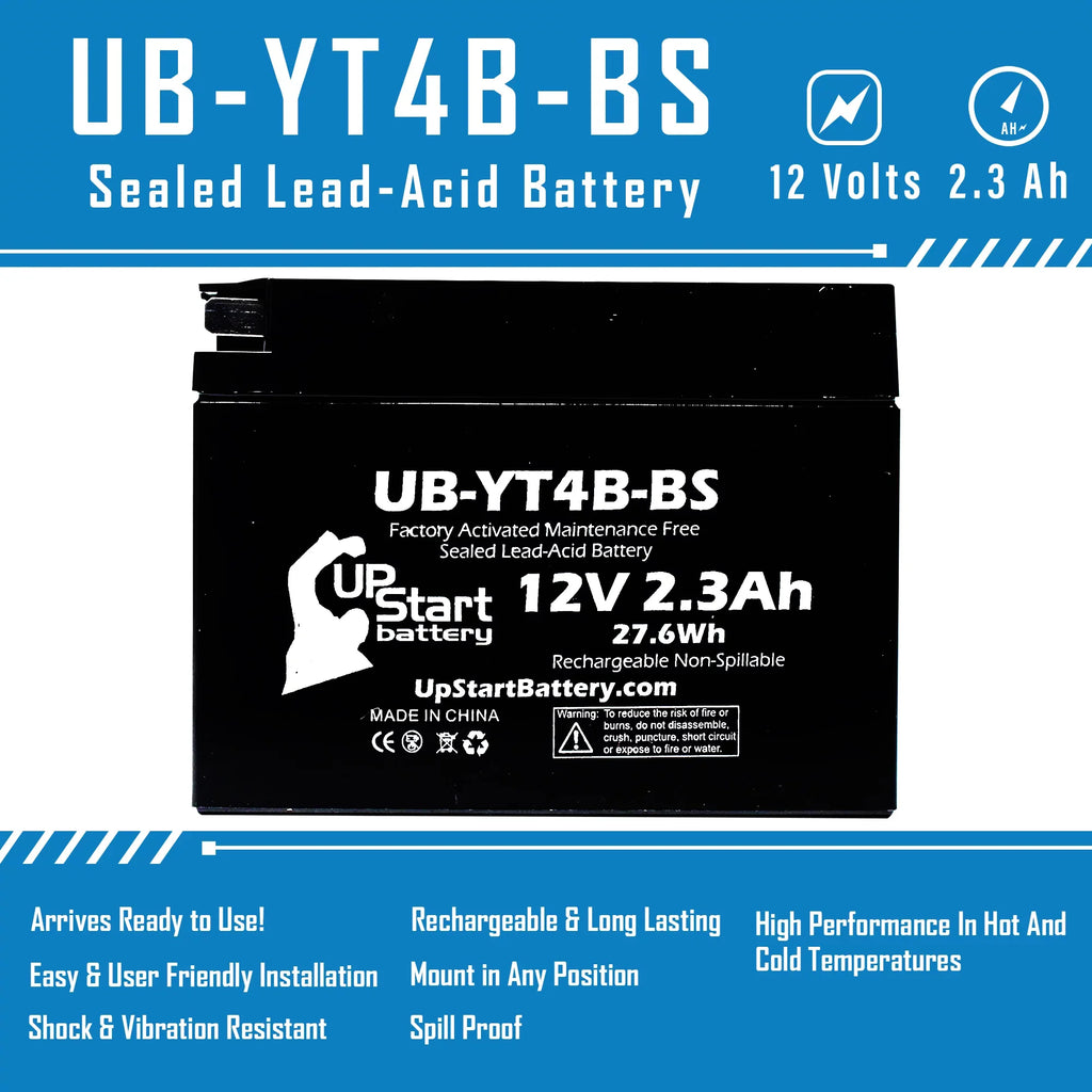 Free, Maintenance Yamaha SR400 for 400CC Activated, Battery Battery UpStart Motorcycle 2008 12V, UB-YT4B-BS - 3-Pack 2.3Ah, Replacement Factory