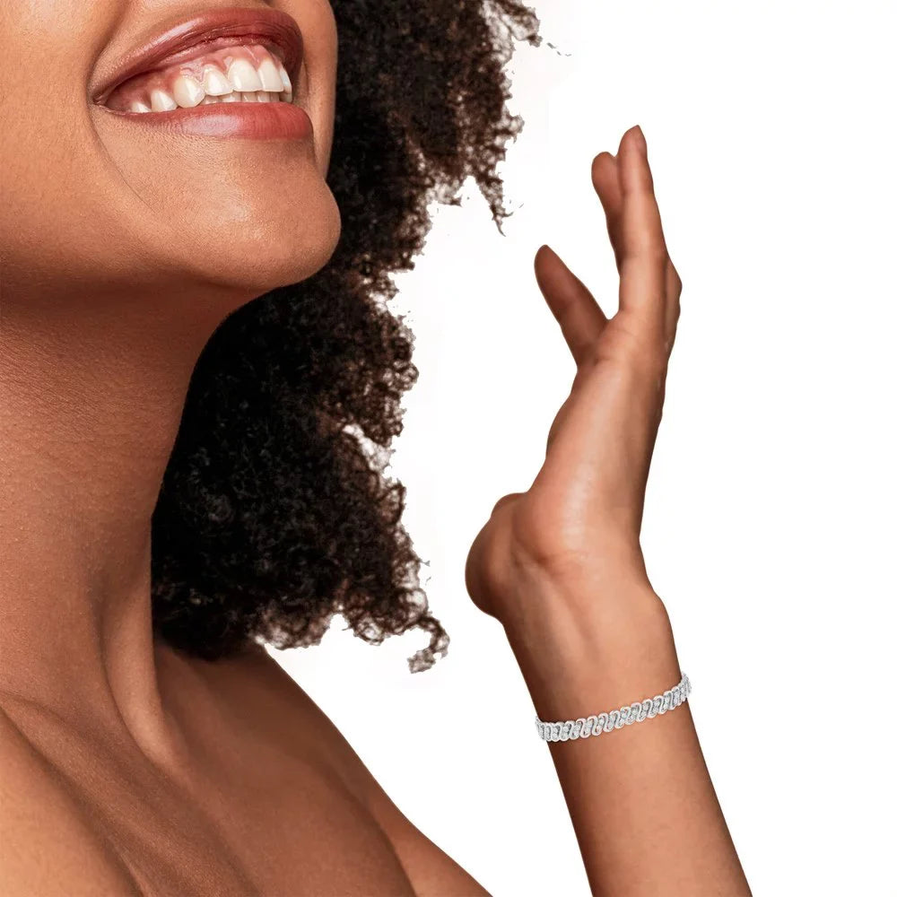 1/2 Diamond Clarity) S-Link .925 Inches Double Row Bracelet Color, - Cttw 7.25" I2-I3 Sterling (I-J