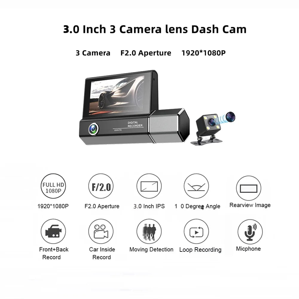 Inch Dvr 1080p Camera Inch Dashcam 3-lens Dash Camera,Radirus Dash Dash 3 Inside Screen Camera Rear Inside Support Screen Owsoo Pinnaco Rear Pristin