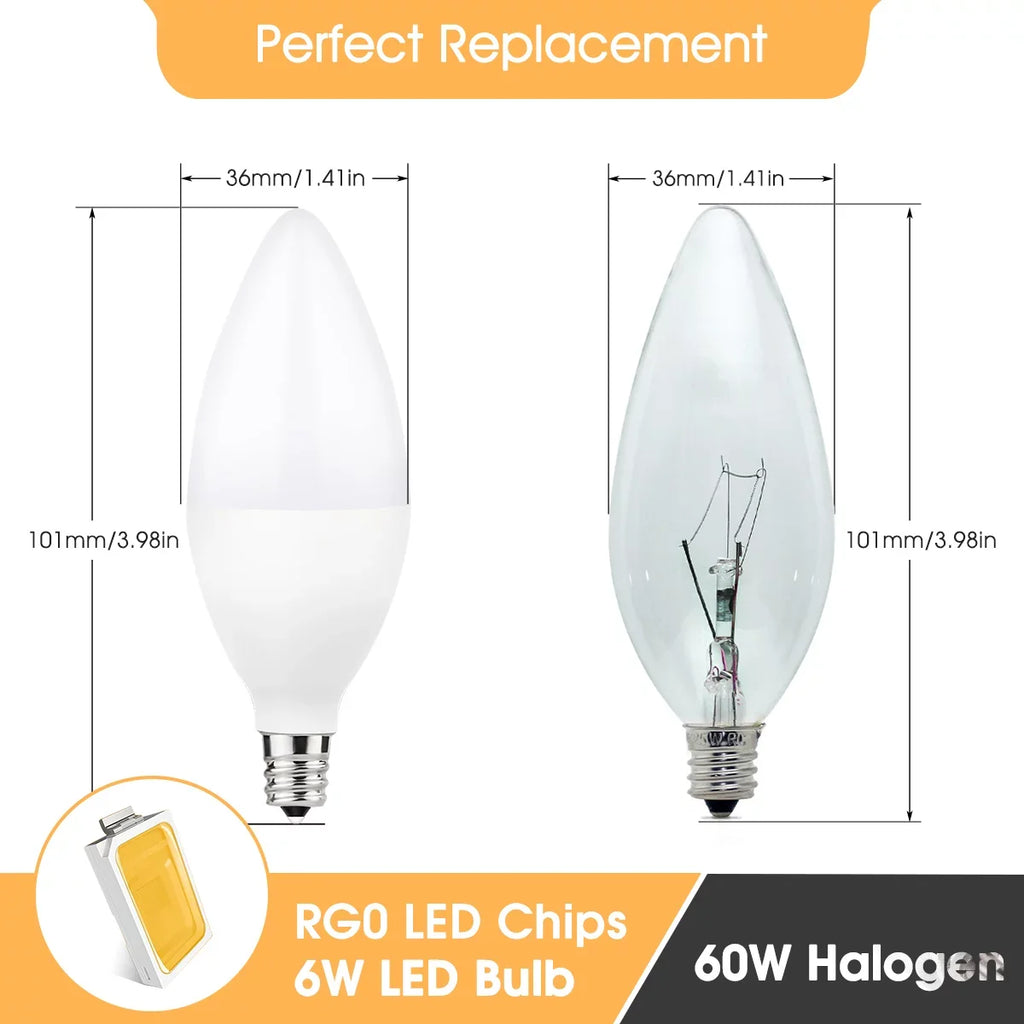 Daylight Watts), 550LM, for E12 Equivalent(6 Dimmable, 60W White Candelabra Chandelier, Bulbs, Ceiling LED Pack Light Fan, 5000K, Dimmable, 12