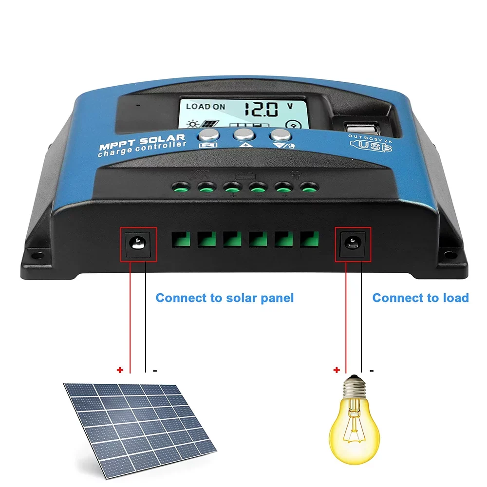 Charging Efficiency, Solar High USB, MCU Timer(Blue) 30A Build-in MPPT Charge Solar Dual Charger Panel Controller, Controller, Control, Regulator