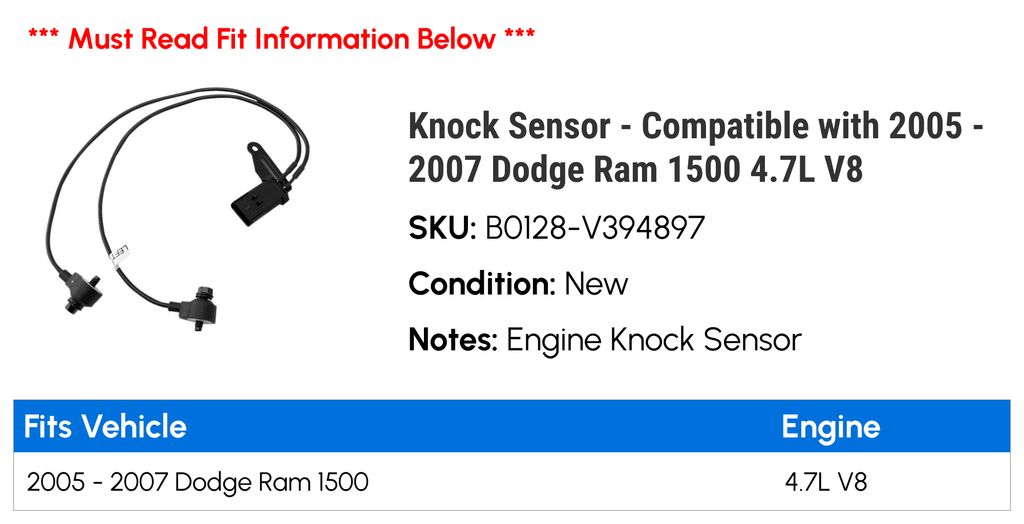 '- 2005 Compatible V8 1500 2007 4.7L Dodge with 2006 Knock Ram Sensor -