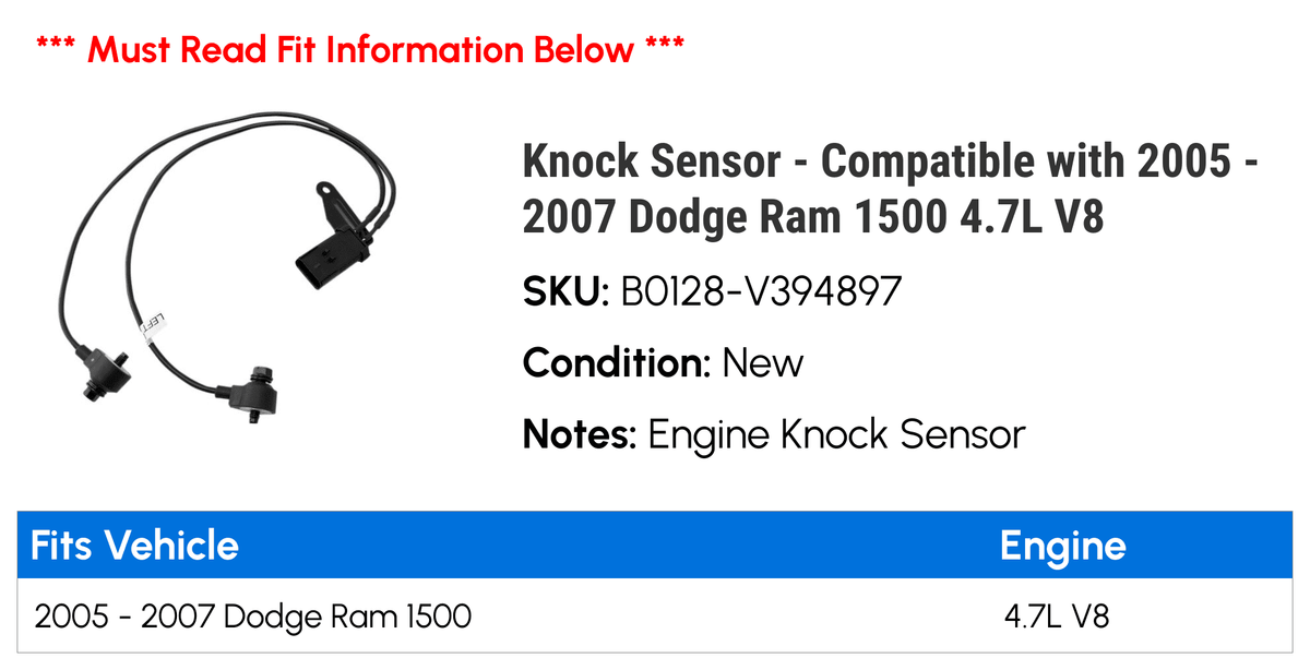 '- 2005 Compatible V8 1500 2007 4.7L Dodge with 2006 Knock Ram Sensor -