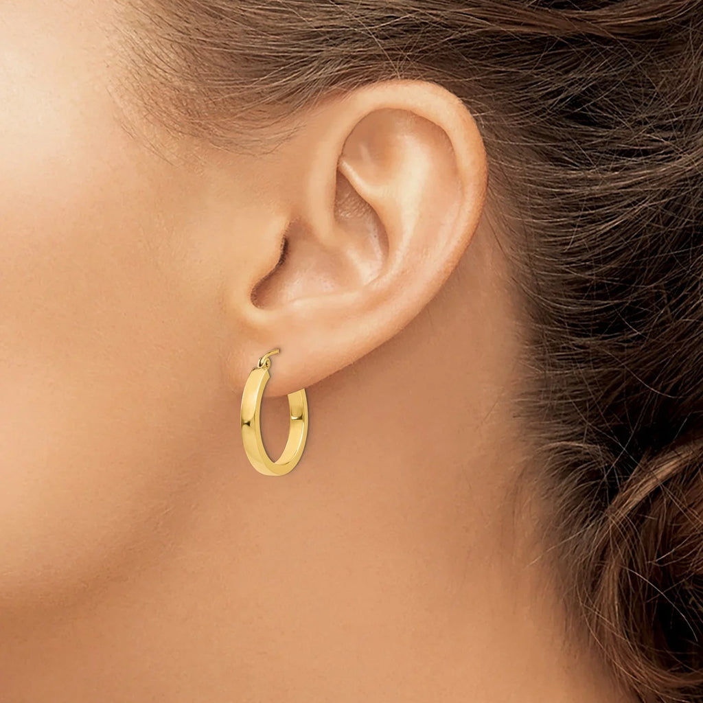 Hoop Gold Rectangular Yellow Tube 14k in Real 2x3mm Earrings