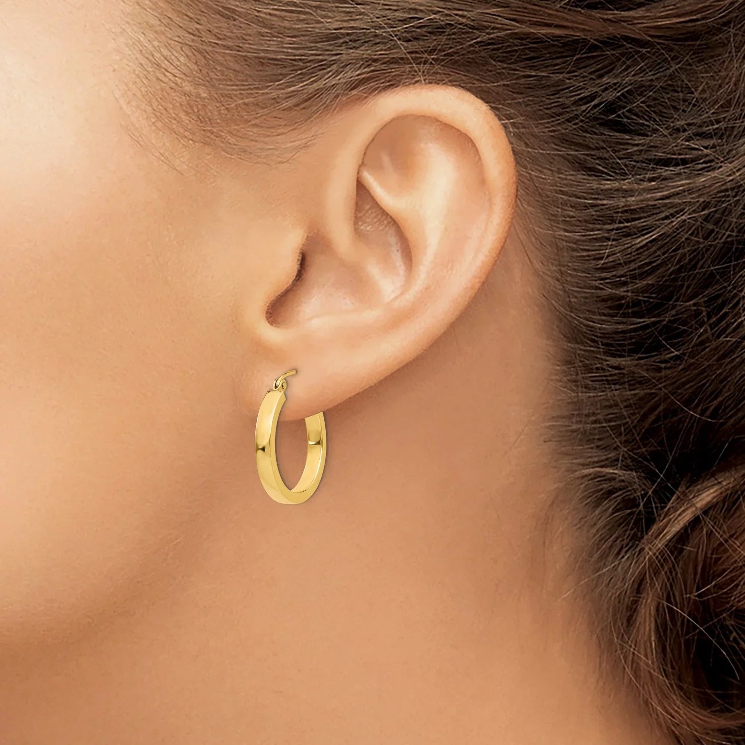 Hoop Gold Rectangular Yellow Tube 14k in Real 2x3mm Earrings
