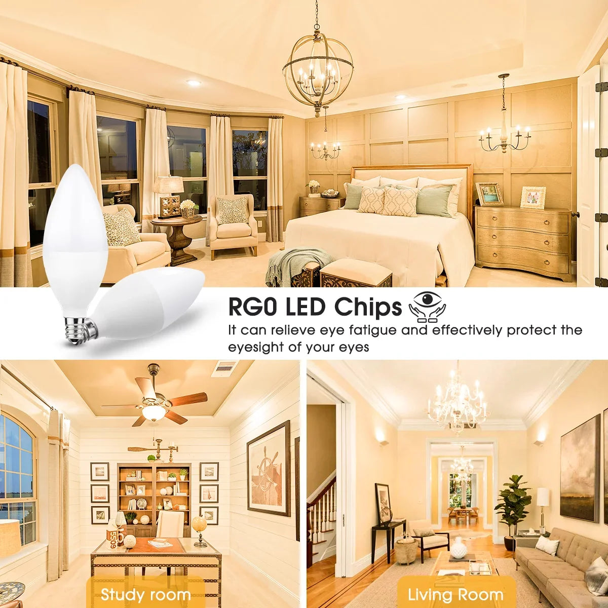Daylight Watts), 550LM, for E12 Equivalent(6 Dimmable, 60W White Candelabra Chandelier, Bulbs, Ceiling LED Pack Light Fan, 5000K, Dimmable, 12