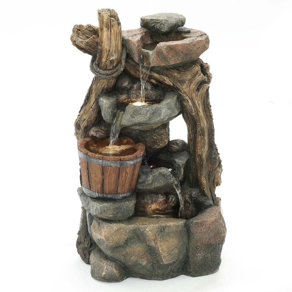 Wall And Rock Barrel Stacked Naturally Fountain With HomeStock Outdoor Nice Lights Led Resin