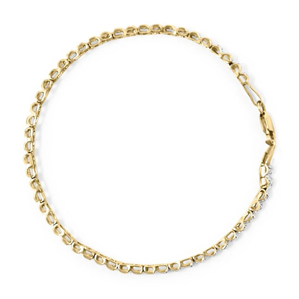 7" Womens (I-J Lobster Cut Diamond Yellow 10K Link Haus Gold Bracelet Size I3-Promo Cttw Prong Clarity) Claw - Brilliance Clasp Round of 1.00 Color,