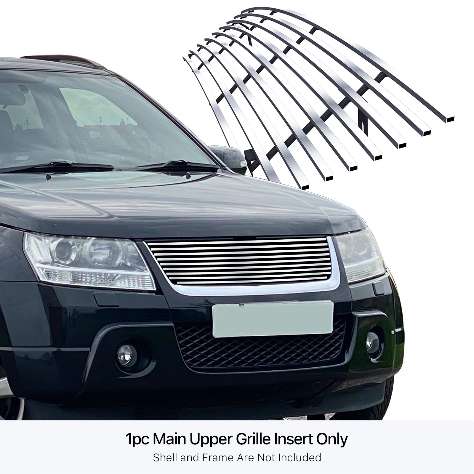 Horizontal Upper Billet Premium Steel Main Compatible Silver Grille Stainless Grand APS with Vitara 2006-2012 N19-C63158I 8x6 Suzuki