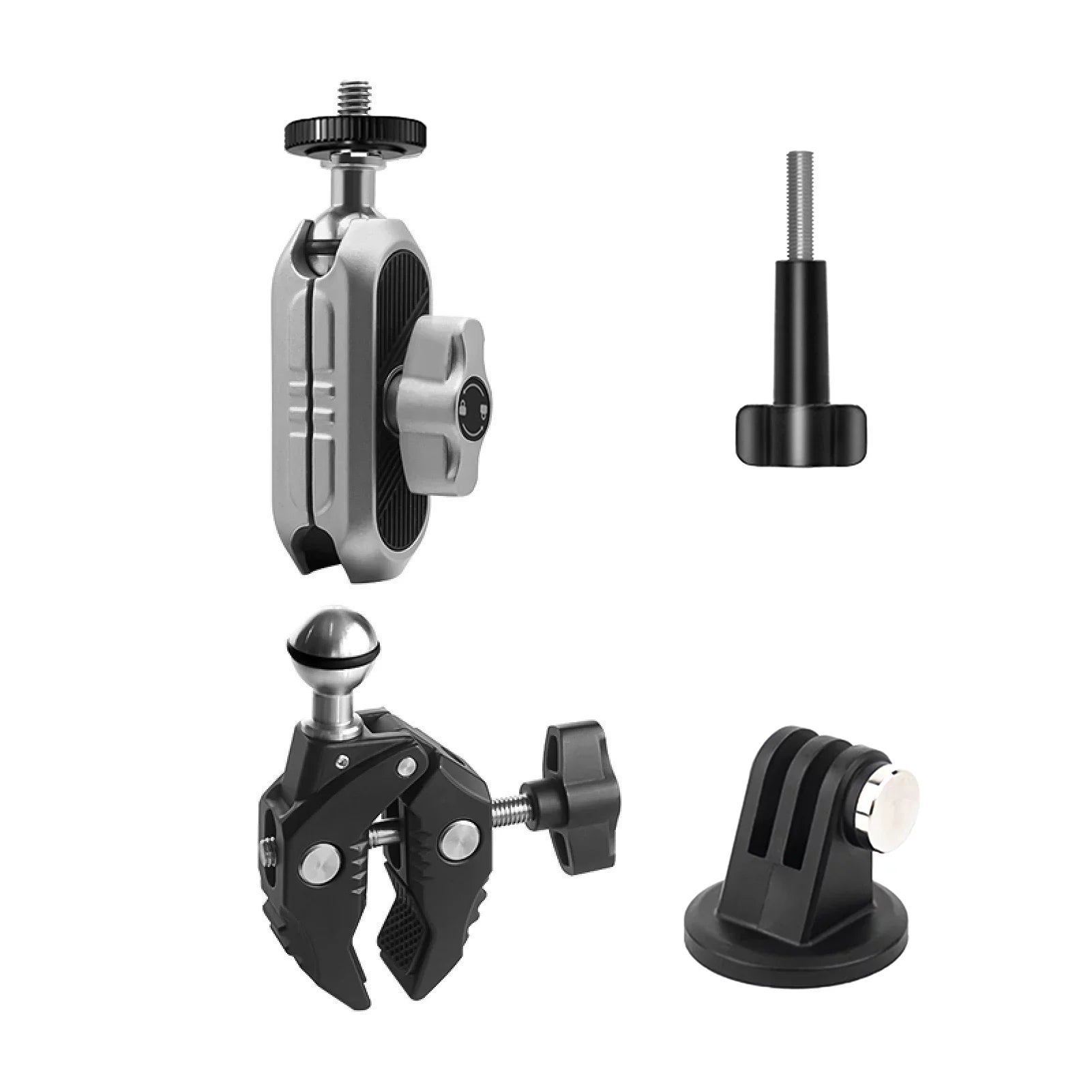 with Head, Camera Load DJI, Aluminum Dual Ball - Capacity, AKASO, Mount Handlebar Insta360 Clamp Rotatable 11/10/9/8/7, Alloy Bicycle Hero Adapter, 1.5kg Adapter, Compatible