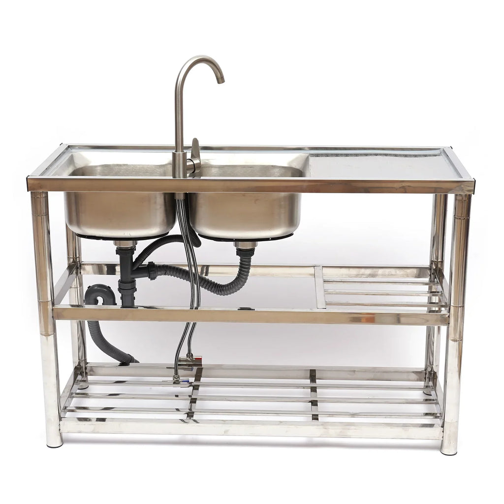 Table+360° Faucet+2 Prep Loyalheartdy Commercial Utility Drainboard Sink Steel Sink Catering Compartment 2 Kitchen Stainless Basin