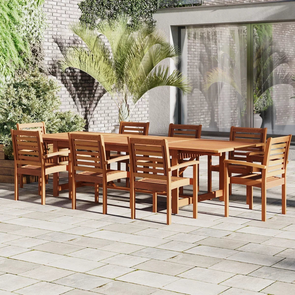 Dining 9-Piece Seating Rectangular Set, Capacity: Brooks Eucalyptus 8 Amazonia Extendable Patio